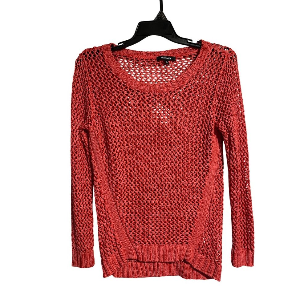 Relativity Womens Red Open Knit Sweater Large Lightweight Acrylic Blend Casual